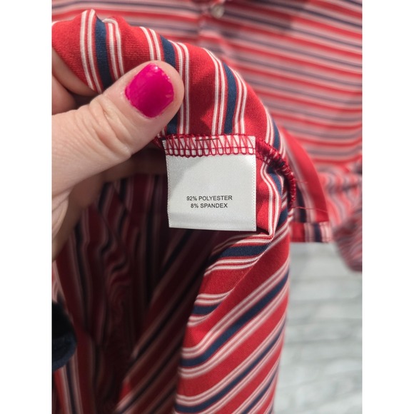 Peter Millar Summer Comfort Performance Golf Polo Shirt Mens L Red Blue Striped - Picture 6 of 13